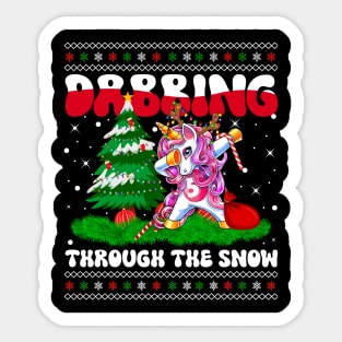 Dabbing Through The Snow Unicorn Christmas Lights Pink Girls Sticker